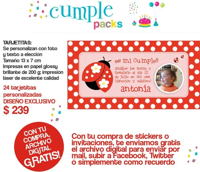 Cumple Packs: Vaquita de San Antonio / Mariquitas / Tarjetitas y ...