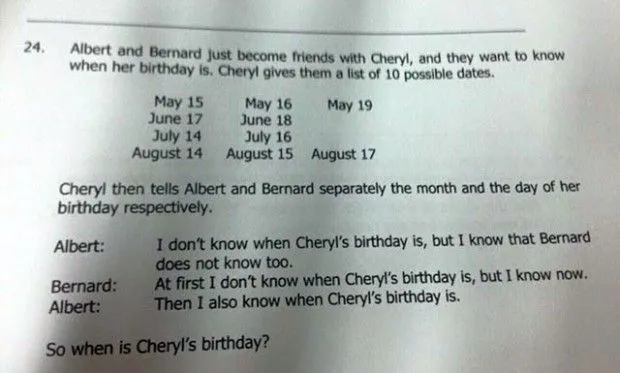 El cumpleaños de Cheryl y otros acertijos lógicos | Ciencias mixtas El cumpleaños de Cheryl y otros acertijos lógicos | Ciencias mixtas