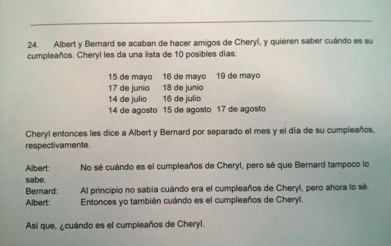 El cumpleaños de Cheryl: el problema de lógica que fríe neuronas ...