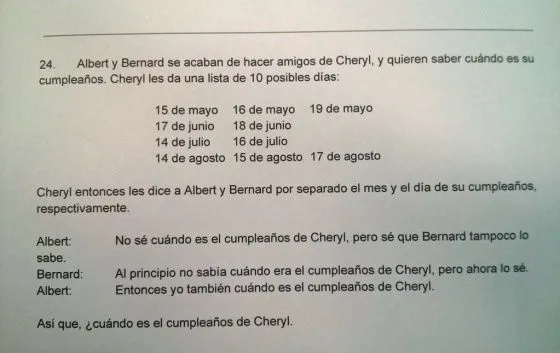 El cumpleaños de Cheryl: el problema de lógica que fríe neuronas ... El cumpleaños de Cheryl: el problema de lógica que fríe neuronas ...