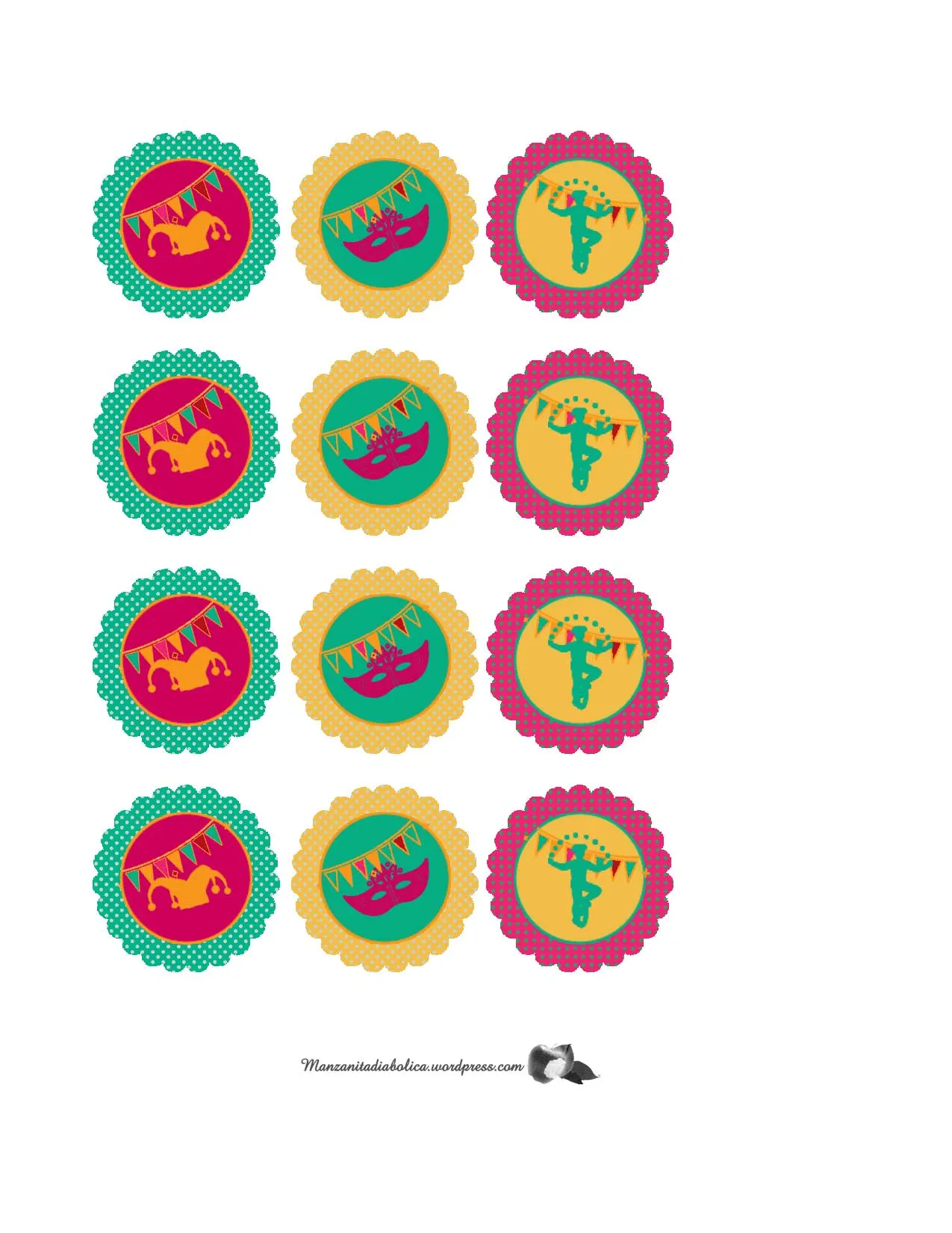 cupcake toppers de Carnaval para imprimir! | Manzanita Diabolica .com cupcake toppers de Carnaval para imprimir! | Manzanita Diabolica .com