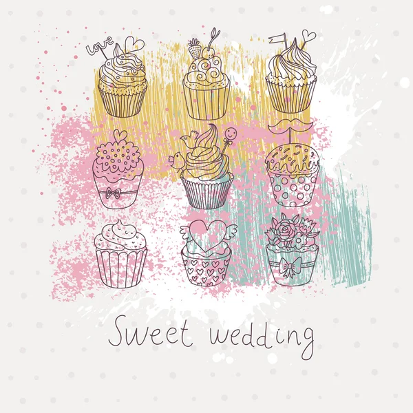 cupcakes dulces vector conjunto. dibujos animados de deliciosos ...