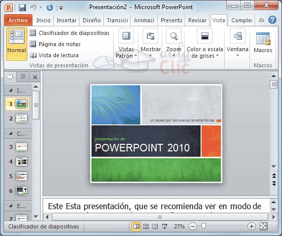 Curso gratis de PowerPoint 2010. aulaClic. 2 - Las vistas