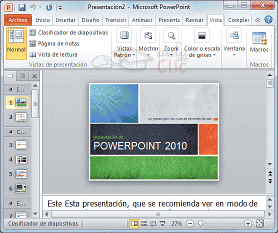 Curso gratis de PowerPoint 2010. aulaClic. 2 - Las vistas Curso gratis de PowerPoint 2010. aulaClic. 2 - Las vistas