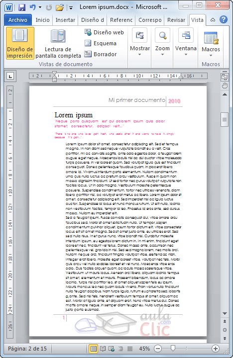 Curso gratis de Word 2010. aulaClic. 8 - Diseño de página Curso gratis de Word 2010. aulaClic. 8 - Diseño de página