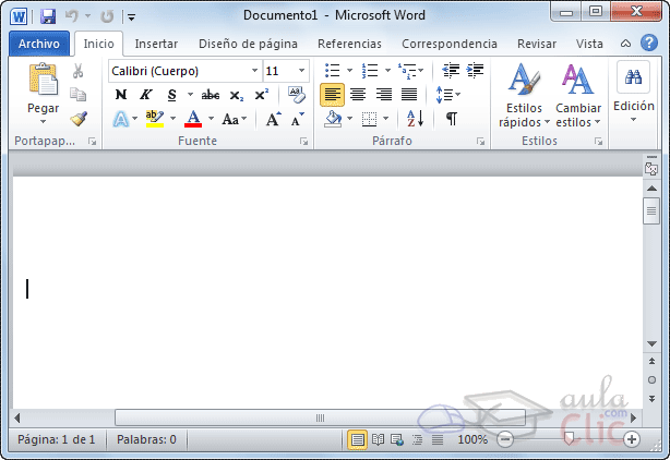 Curso gratis de Word 2010. aulaClic. 1 - Mi primer documento