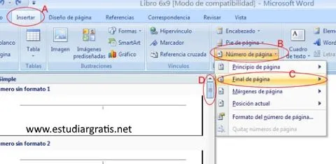 Curso Word numero pagina