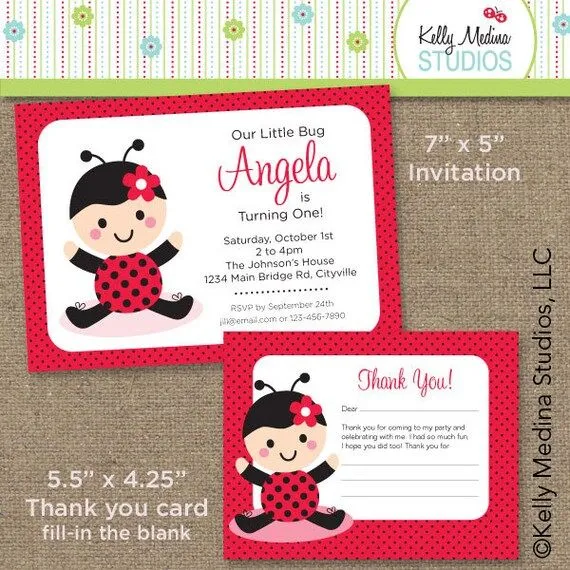 Custom Lady Bug Baby Girl Red invitar y por Kellymedinastudios