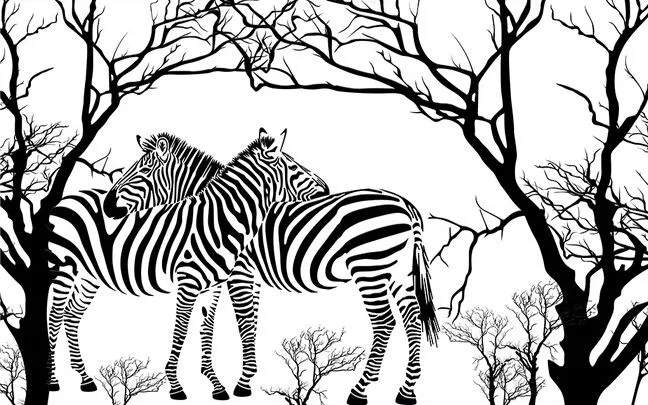 Custom zebra wallpaper, blanco y negro anaglifo árbol abstracto ...