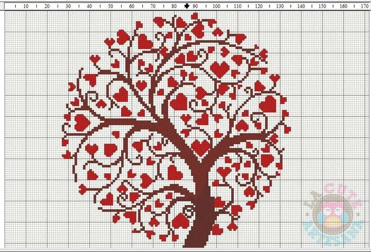 La Cute Artesana: Árbol de corazones en punto de cruz | patrones ...