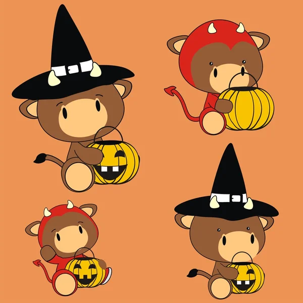 Cute dibujos animados de toro de halloween baby set — Vector stock ... Cute dibujos animados de toro de halloween baby set — Vector stock ...