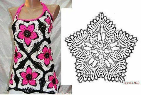 Damaris Fazendo Arte: Linda Blusa de crochê com Square de flor Damaris Fazendo Arte: Linda Blusa de crochê com Square de flor