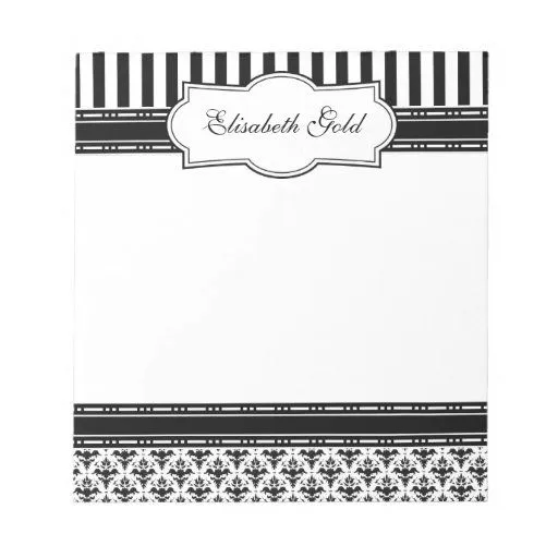 Damasco clásico blanco y negro elegante blocs de papel | Zazzle