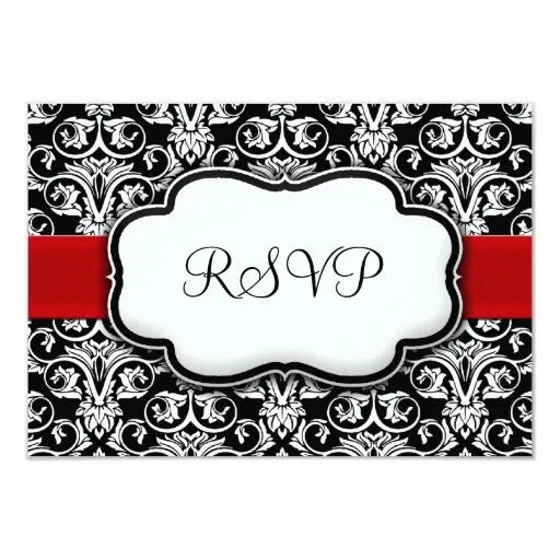 Damasco negro/blanco/rojo de la cinta que casa la invitación 3.5 ... Damasco negro/blanco/rojo de la cinta que casa la invitación 3.5 ...