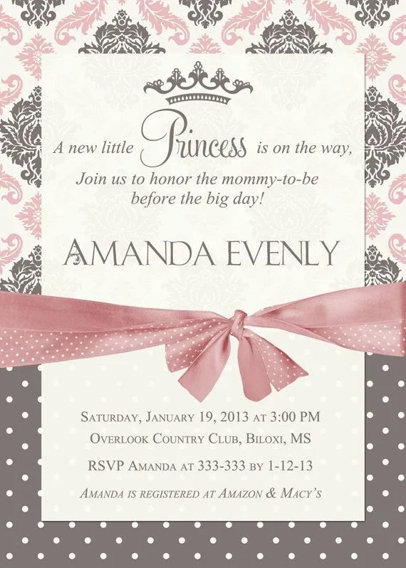 Damasco princesa Baby Shower invitación por PartyPopInvites Damasco princesa Baby Shower invitación por PartyPopInvites