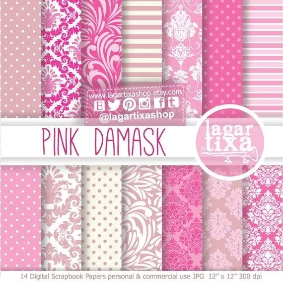 Damask Papel Digital Damasco Rosas Palido Pastel por LagartixaShop Damask Papel Digital Damasco Rosas Palido Pastel por LagartixaShop