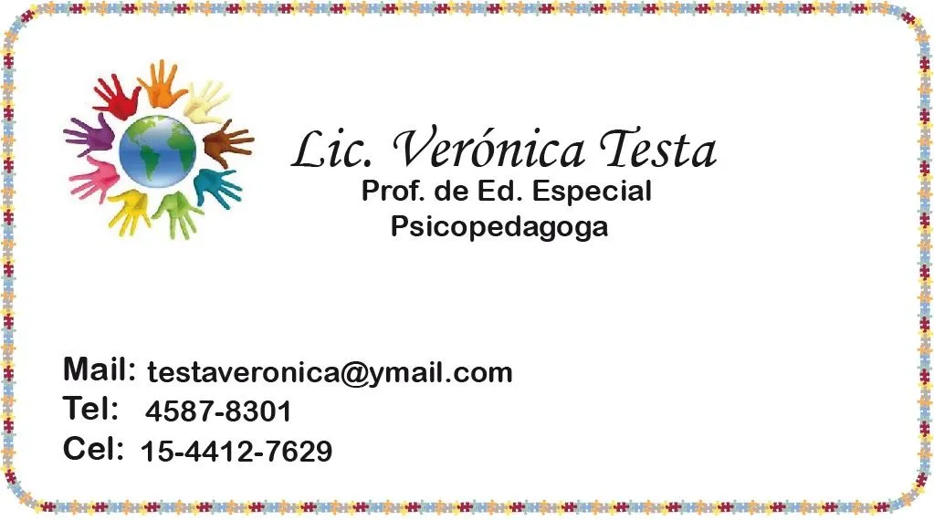 Me das tu TARJETA?: Tarjetas Lic. Verónica Testa - Prof. de Ed. Especial -  Psicopedagoga