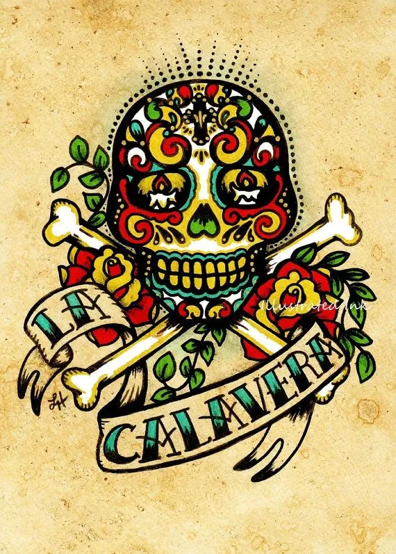 Day of the Dead Sugar Skull Tattoo Art LA CALAVERA Loteria Print 5 ...