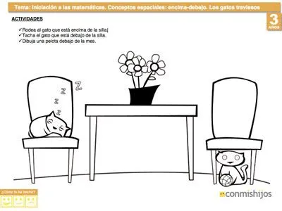 Encima y debajo. Ficha escolar de conceptos espaciales Encima y debajo. Ficha escolar de conceptos espaciales