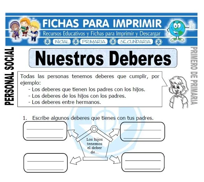 Nuestros Deberes para Primero de Primaria - Fichas para Imprimir Nuestros Deberes para Primero de Primaria - Fichas para Imprimir