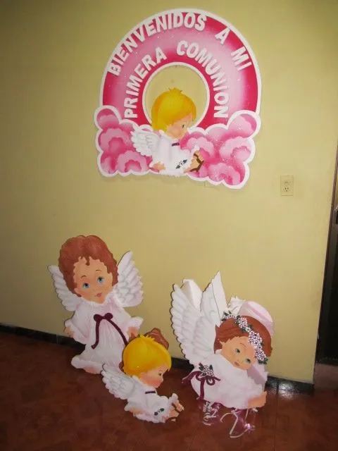 DECORACION CON ANGELES EN ICOPOR PARA FIESTAS DE PRIMERA COMUNION ...