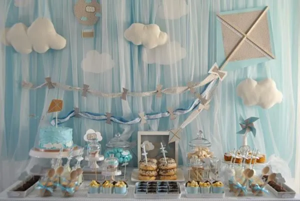 Decoración para bautizo en gris y celeste | Mona Monina Decoración para bautizo en gris y celeste | Mona Monina