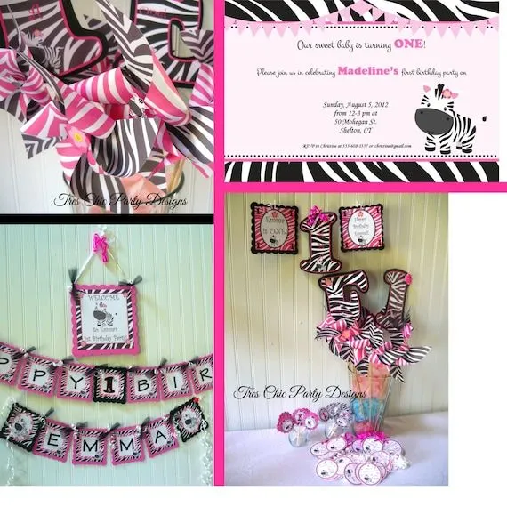 Decoración de cumpleaños cebra rosa por TresChicPartyDesigns Decoración de cumpleaños cebra rosa por TresChicPartyDesigns