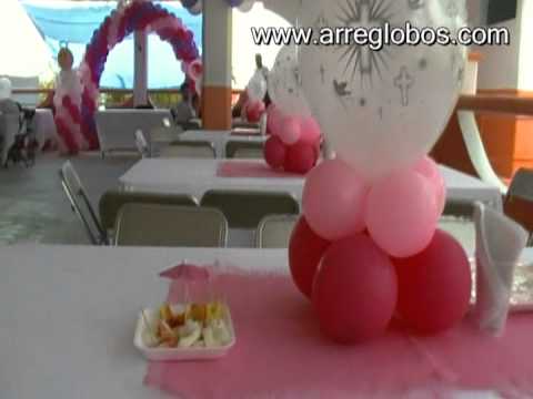 Decoración con globos para bautizo niña - YouTube Decoración con globos para bautizo niña - YouTube