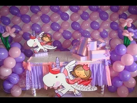 DECORACION PRINCESA CON GLOBOS ROSA Y PURPURA - YouTube