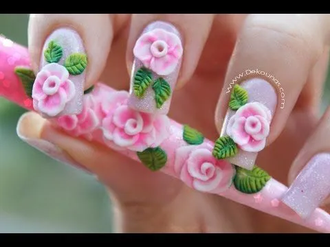 Decoración de uñas rosa 3D en acrílico - How to make pink 3D ...