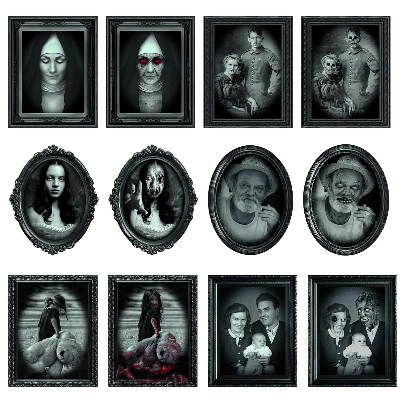 Decoraciones de Halloween, 6 piezas de retrato en movimiento de cara cambiante 3D, marco de fotos Decoraciones de Halloween, 6 piezas de retrato en movimiento de cara cambiante 3D, marco de fotos