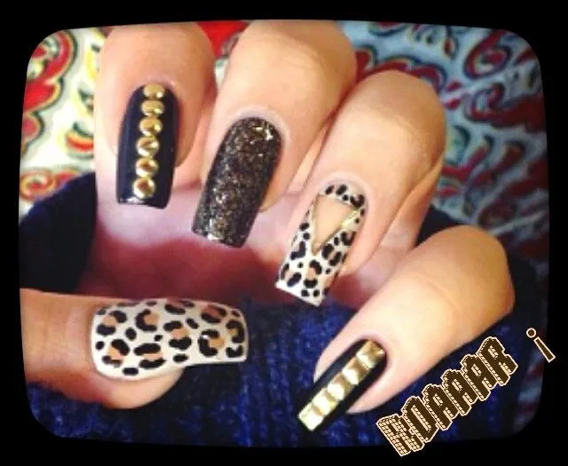 Uñas animal print celestes y dorado | Uñas | Pinterest | Animal ...