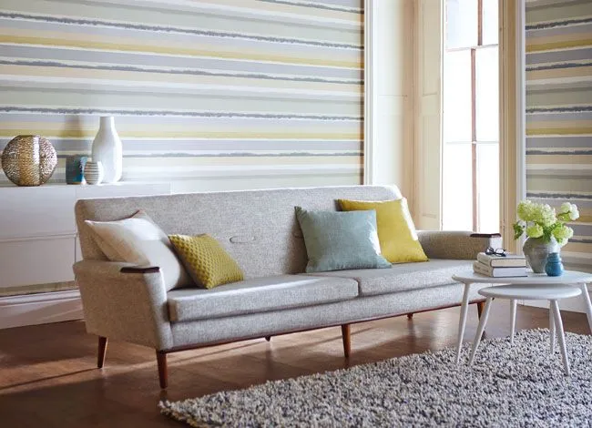 Decorar el salón con papel pintado a rayas horizontales | Villalba ... Decorar el salón con papel pintado a rayas horizontales | Villalba ...