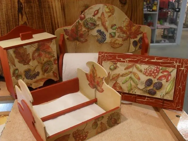 decoupage,porcelana en frio: set de cocina hojas