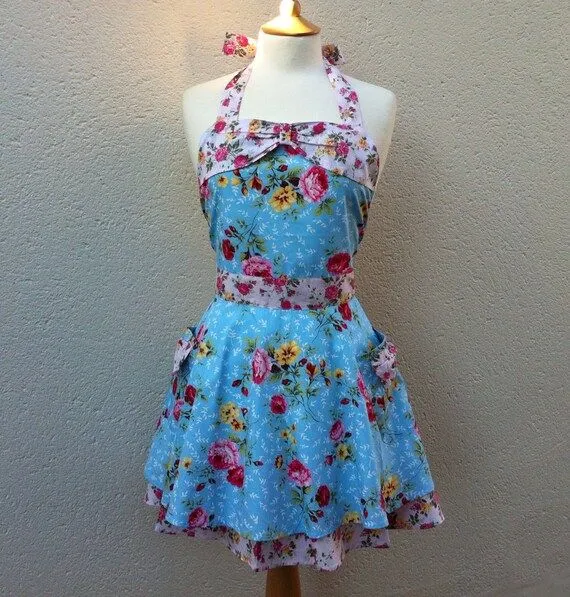 Delantal retro con arco falda semi-círculo patrón por RosieAnnShop Delantal retro con arco falda semi-círculo patrón por RosieAnnShop