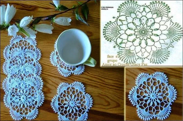 Delicadas carpetas posavasos / esquemas crochet | Crochet y Dos agujas Delicadas carpetas posavasos / esquemas crochet | Crochet y Dos agujas