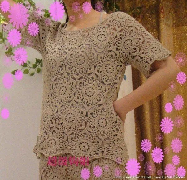 Delicadezas en crochet Gabriela: Conjunto de blusa y pantalón en ...