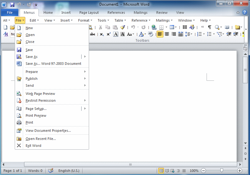Demo of Classic Menu for Word 2010 and 2013