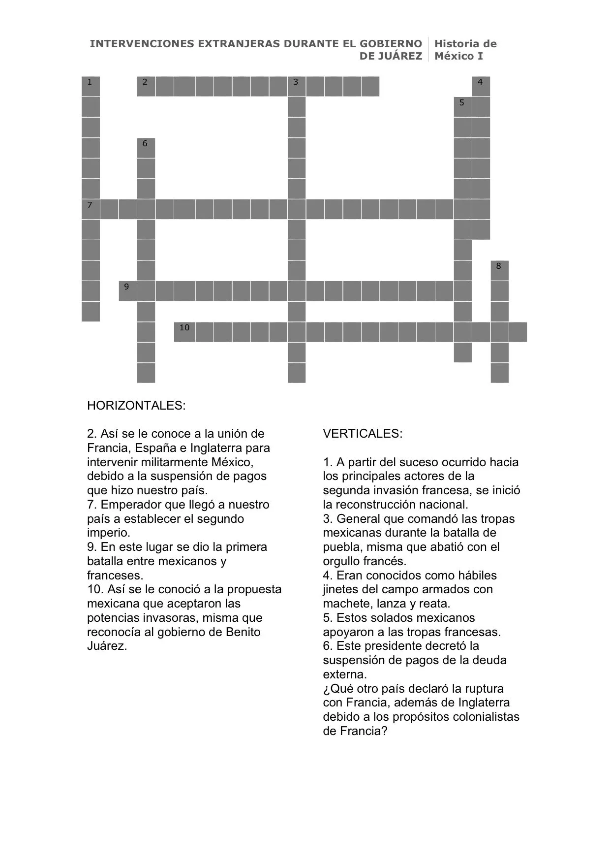 DESCARGA EL CRUCIGRAMA | Historia de México 1 DESCARGA EL CRUCIGRAMA | Historia de México 1