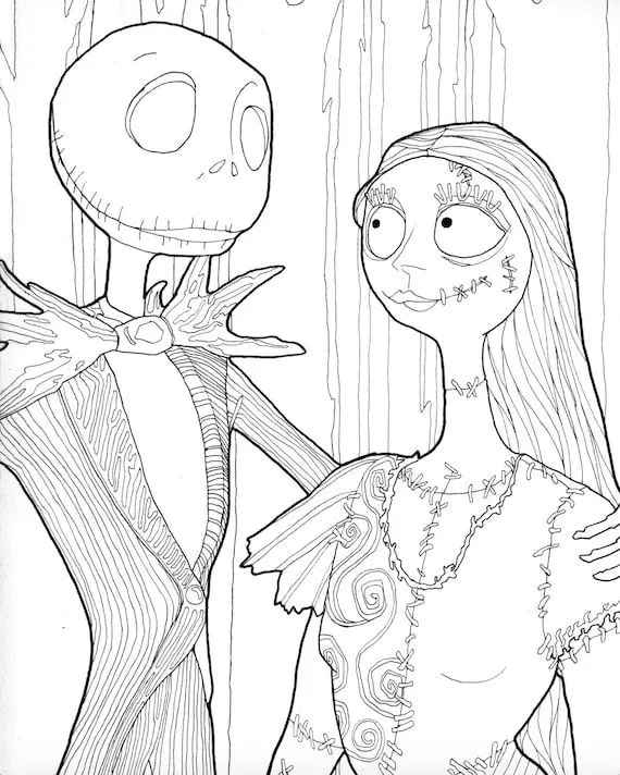 DESCARGA DIGITAL Jack y Sally Halloween Página para colorear - Etsy México DESCARGA DIGITAL Jack y Sally Halloween Página para colorear - Etsy México