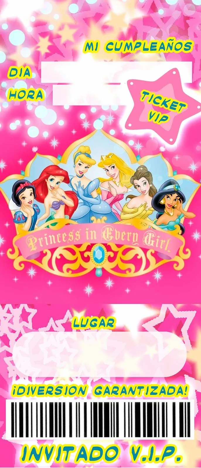 Descarga Gratis Invitación estilo Ticket de las Princesas Disney ... Descarga Gratis Invitación estilo Ticket de las Princesas Disney ...