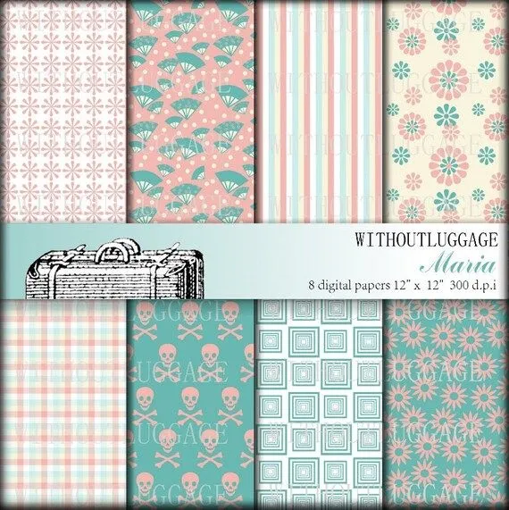 DESCARGA INMEDIATA. Juego de 8 Papeles por WITHOUTLUGGAGE en Etsy