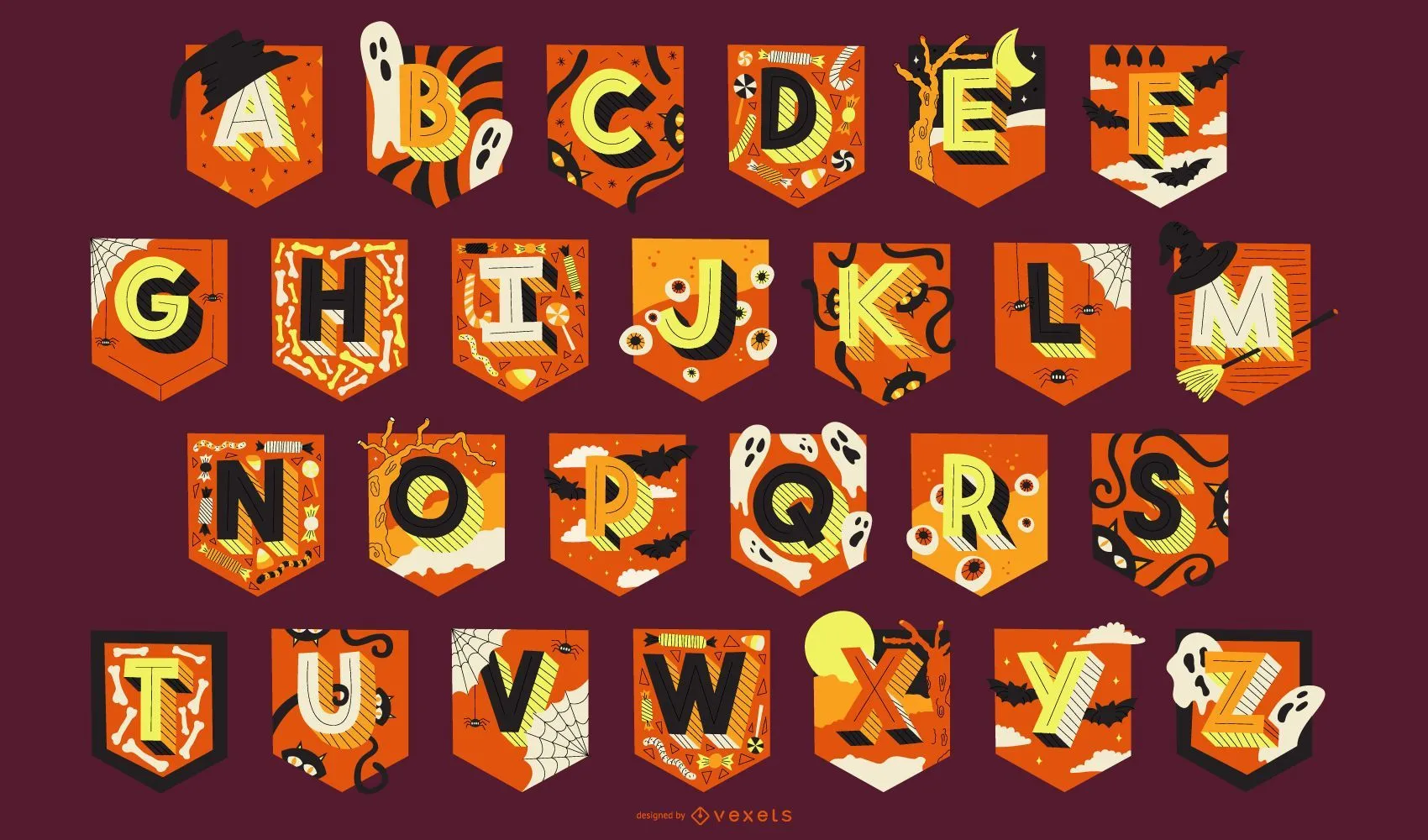 Descarga Vector De Paquete De Letras De Guirnaldas De Alfabeto De Halloween