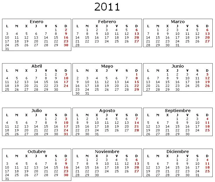 Descargar calendario 2011 para imprimir