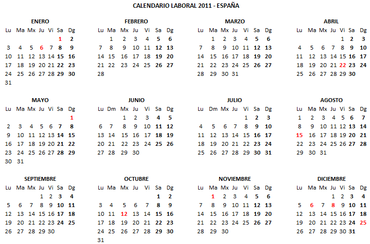 Descargar calendario laboral 2011 en excel