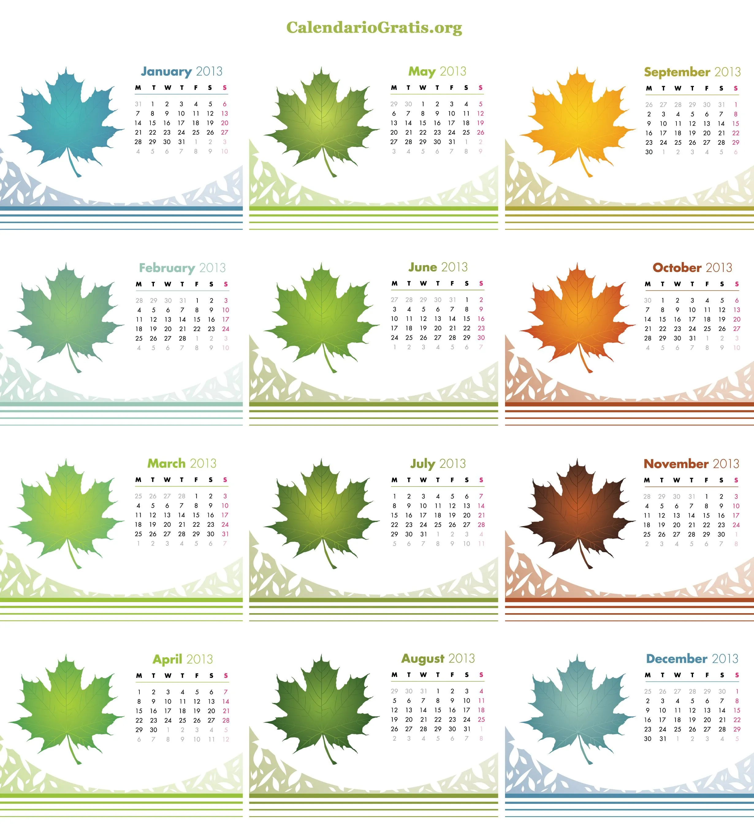 Descargar calendarios 2013 de colores