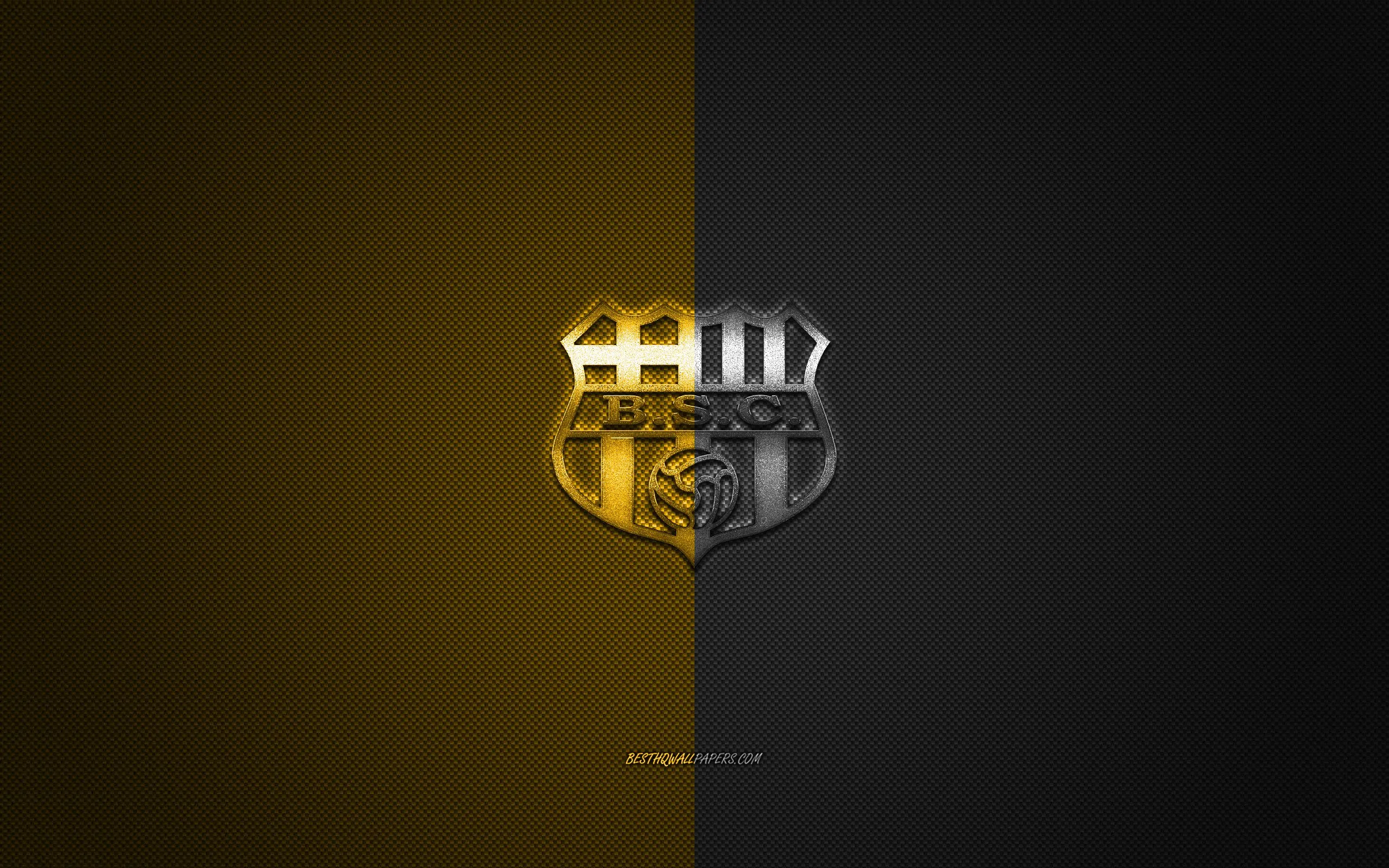 Descargar fondos de pantalla Barcelona SC, Ecuatoriana de fútbol del club,  Ecuatoriano de la Serie a, de color amarillo-logotipo negro, amarillo-negro  de fibra de carbono de fondo, fútbol, Guayaquil, Ecuador, Barcelona SC