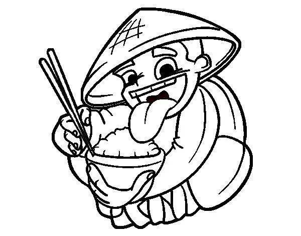 Desenho de Chinês a comer arroz para Colorir - Colorir.com Desenho de Chinês a comer arroz para Colorir - Colorir.com