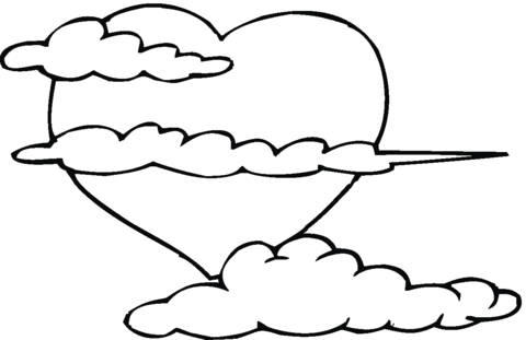 Desenho de Grande coração nas nuvens para colorir | Desenhos para ...