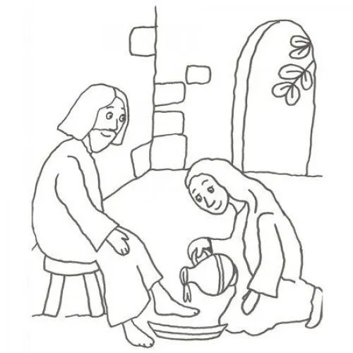 Desenho de Jesús lavando os pés para pintar